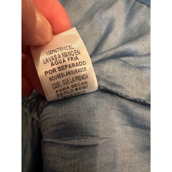 Umgee Blue Tencel Cold Shoulder Ruffle Hem Tunic Top Small new - Picture 6 of 7